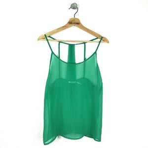 Poetry Sheer Green Strappy Racerback Top Medium